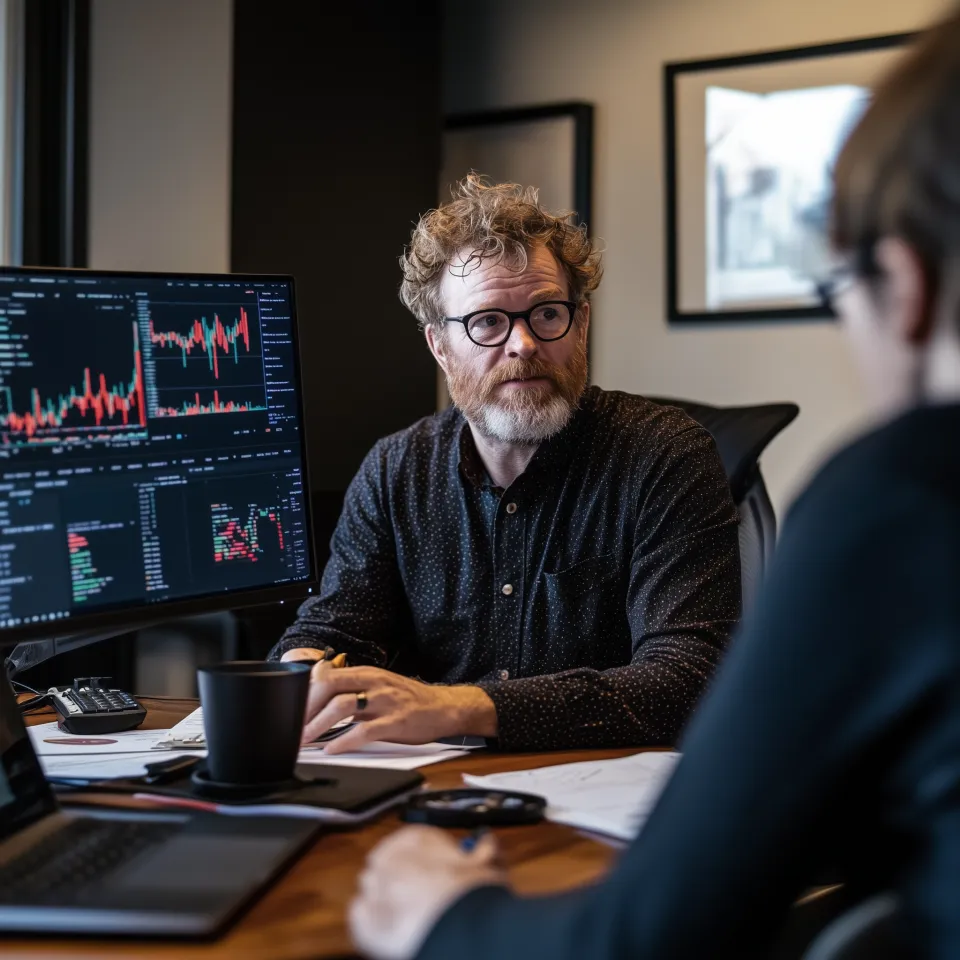 Fundador sorridente em escritório
